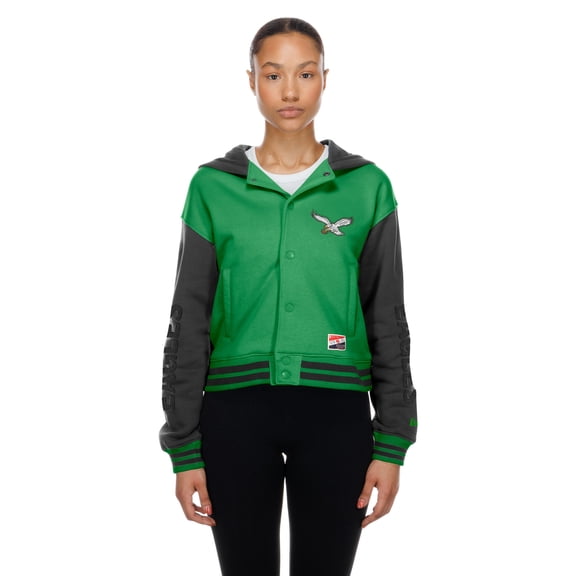 Women's New Era  Kelly Green Philadelphia Eagles Throwback Full-Snap Hooded Jacket