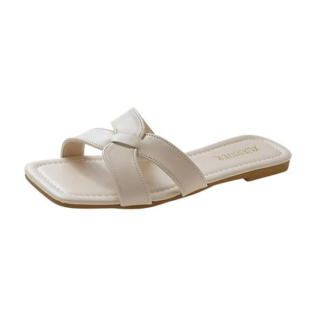 Sandals for Women Dressy Summer Slip on Slippers Clearance Sale Women s Flat Shoes Ladies Beach Sandals Summer Non-Slip Causal Slippers