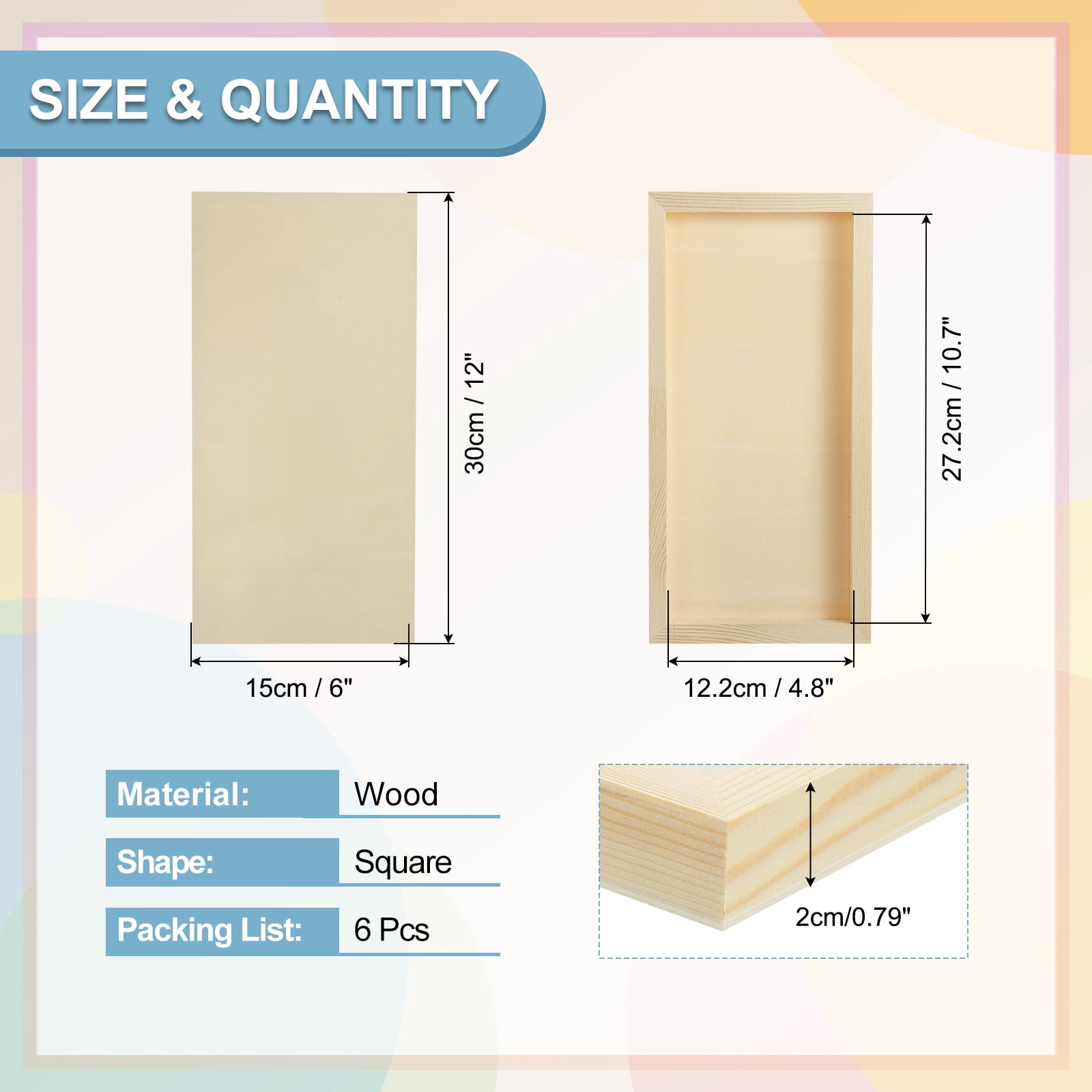 Uxcell 6Pcs Wood Canvas Boards, 6x12 Inch Wood Art Canvases Square Unfinished Wood Panel for Painting, Crafts, DIY Projects, Pouring Art