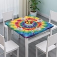 thumbnail image 3 of Colorful Rainbow Tie Dye Spiral Pattern Square Fitted Tablecloth with Elastic Edge,Square Table Cover,Washable Elastic Table Cover for Home Kitchen Party Decor 34"x34", 3 of 6