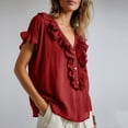 thumbnail image 6 of Ihhxva Women Cotton Tops Loose Fit Summer V-Neck Ruffle Blouse Casual Linen Top Flowy Boho Chic Beach Vacation Tunic S-2XL, 6 of 9