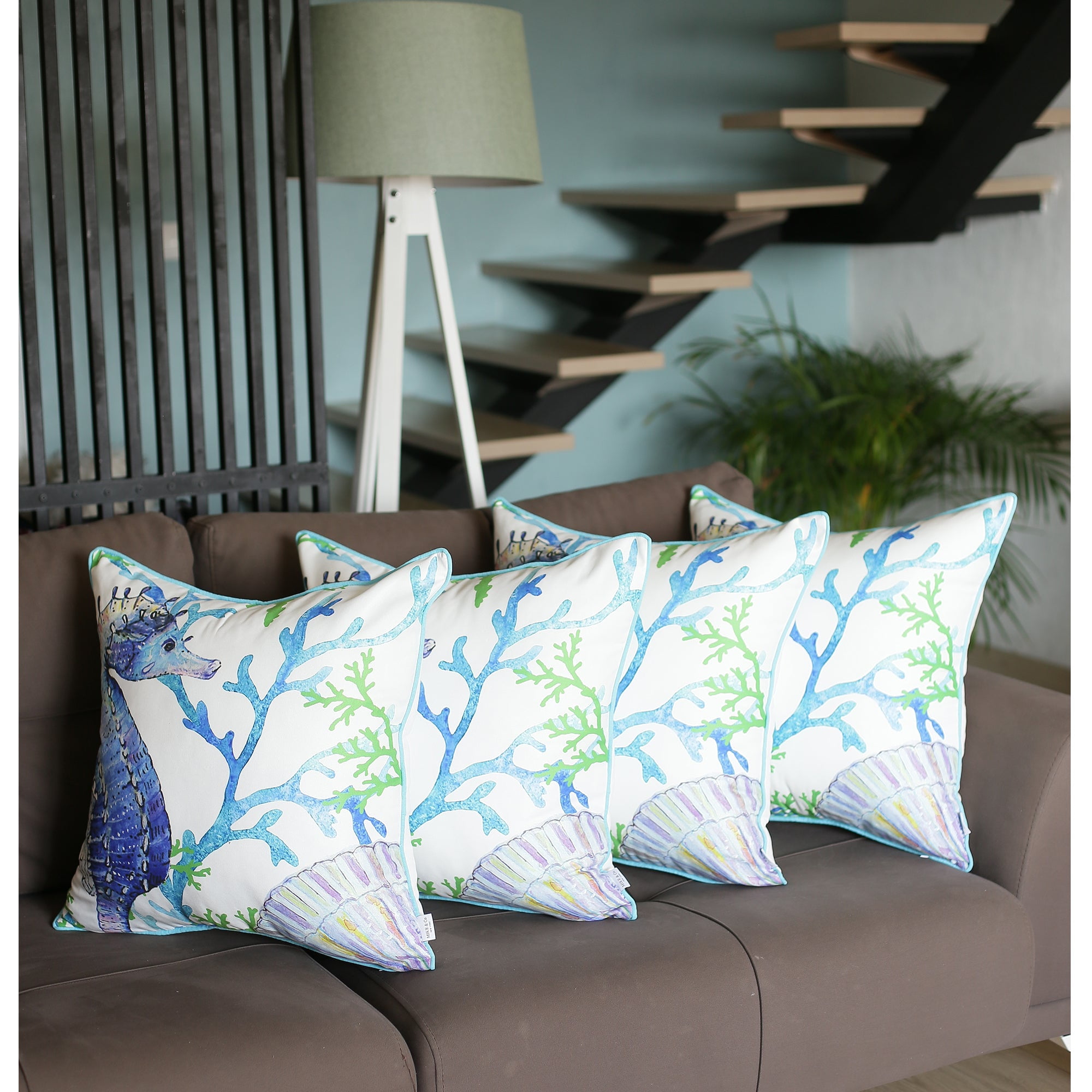 Marine Seahorse Coastal Polyester Pillow Covers, Set of 4
