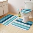thumbnail image 4 of Blue White Bathroom Rugs Set Gradient Stripe Abstract Lines Texture Modern Non Slip Absorbent Soft Bath Mats 3 Piece Set with Bathroom Rug, U-Shaped Floor Mat, Toilet Seat Cover Small Size, 4 of 9