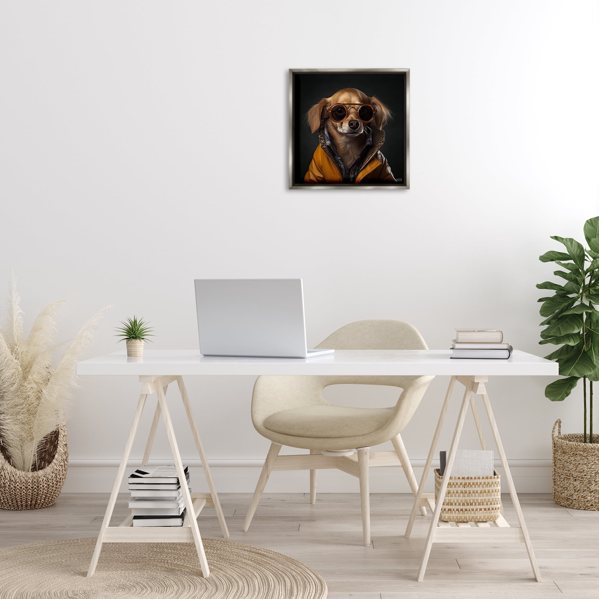 Stupell Industries Stylish Dog on Black Animals & Insects Painting Gray Floater Framed Canvas Art Print Wall Art, 18 x 18
