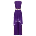 thumbnail image 2 of TSSOE Women's Praise Dance Overlays Dress Irregular Hem Dress with Metallic Patchwork Pants Liturgical Dance Clothes Purple L, 2 of 7