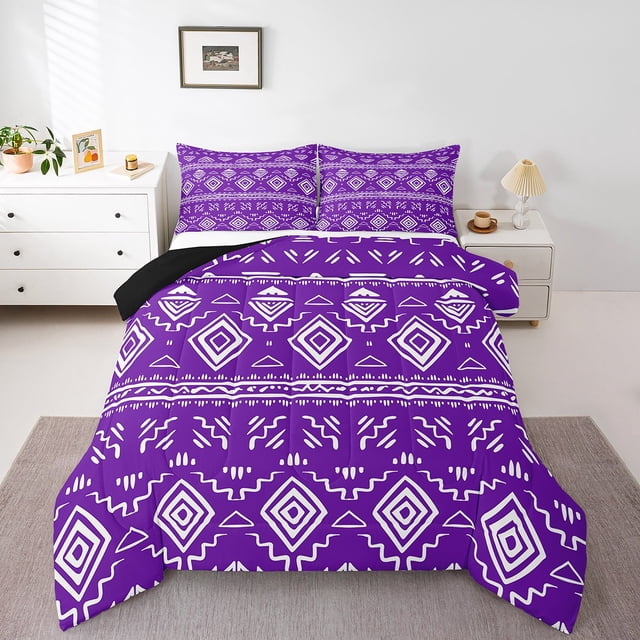 Erosebridal Ensembles de Literie Boho Aztèque Simple avec Couette, Insert de Couette Tribale Western American, Violet, Réversible 2 Pcs