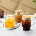 thumbnail image 4 of 15.2" Square Glass Cups with Wood Lids and Straws, Iced Coffee Cups, Glass Tumbler with Handle, Drinking Glass Ideal for Soda, Water, Hot Chocolate, Latte, Matcha(Smooth Surface), 4 of 5