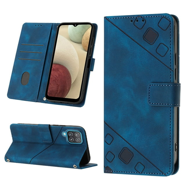 Compatible with Samsung Galaxy A12 Classic Embossed PU Leather Case with Card Holder Shockproof Cover