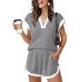 thumbnail image 5 of Short Sleeve Womens Tracksuit Sets Crew Neck Solid Color Tops and Loose Shorts Summer 2 Piece Outfit with Pockets Gray M, 5 of 7