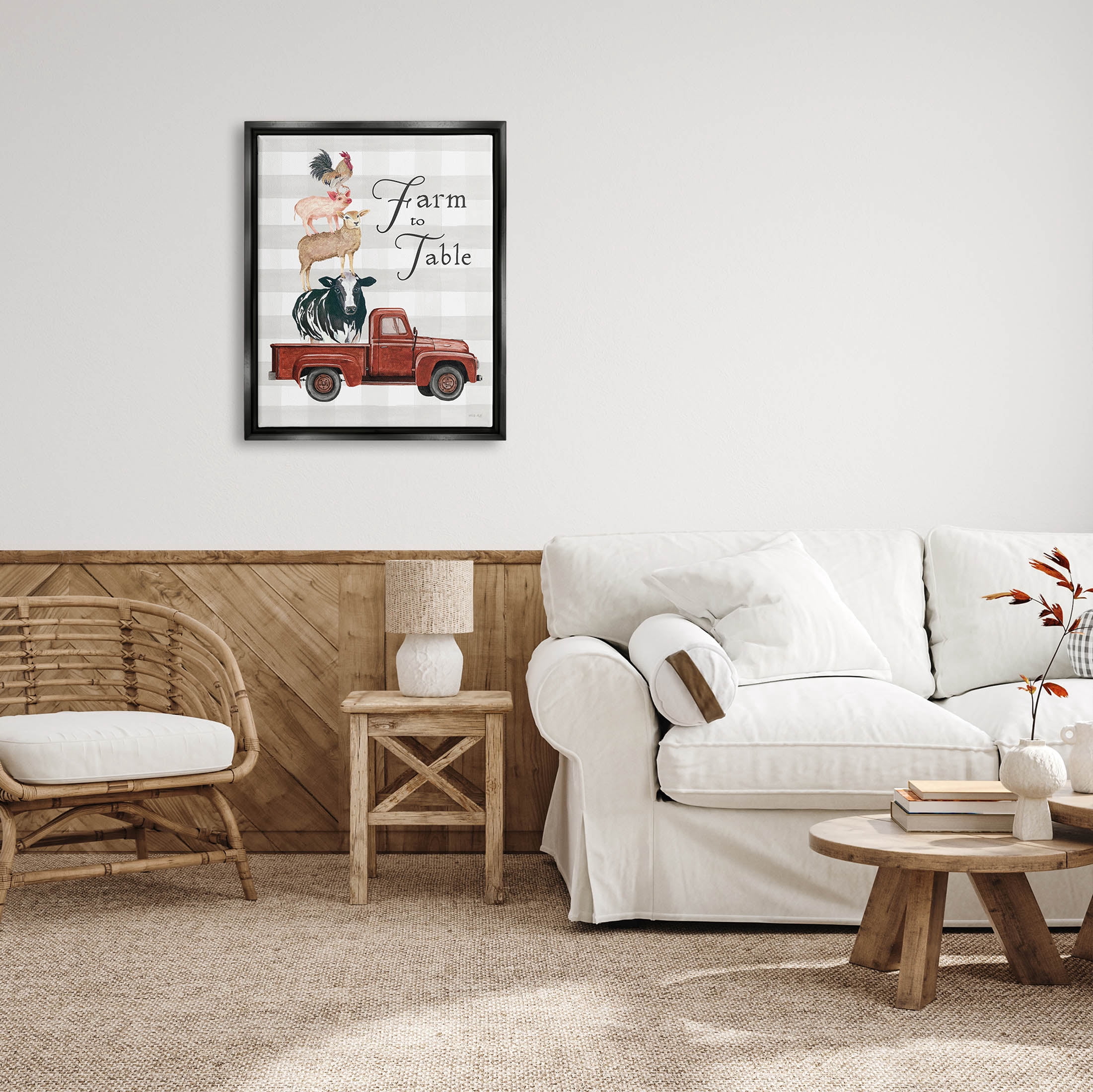 Stupell Industries Farm To Table Stacked Animals Graphic Art Jet Black Floating Framed Canvas Print Wall Art, Design by Cindy Jacobs