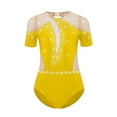 thumbnail image 4 of LiiYii Kids Girls Sparkly Short Sleeve Gymnastics Leotard Athletic Ballet Dance Bodysuit Figure Skating Jumpsuit Yellow 8, 4 of 6