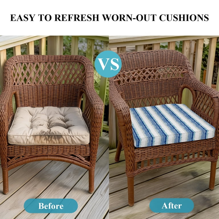 Light Blue White Abstract Stripe Outdoor Seat Cushion Covers Set of 2 ...
