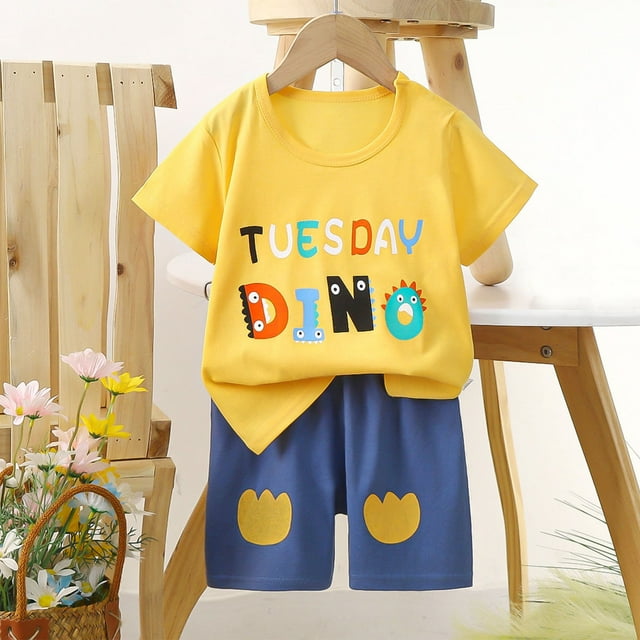 Robe à Manches Courtes, Shorts pour Bébé Garçon, Mode Garçons Décontractée Hauts à Manches Courtes Col Rond Bouton Imprimé Ensembles de Shorts