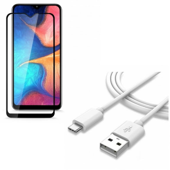 Galaxy A50/A20 Anti-Glare Screen Protector w Type-C USB Cable - Tempered Glass Matte Anti-Fingerprint, OEM Charger Cord Power for Samsung Galaxy A50/A20