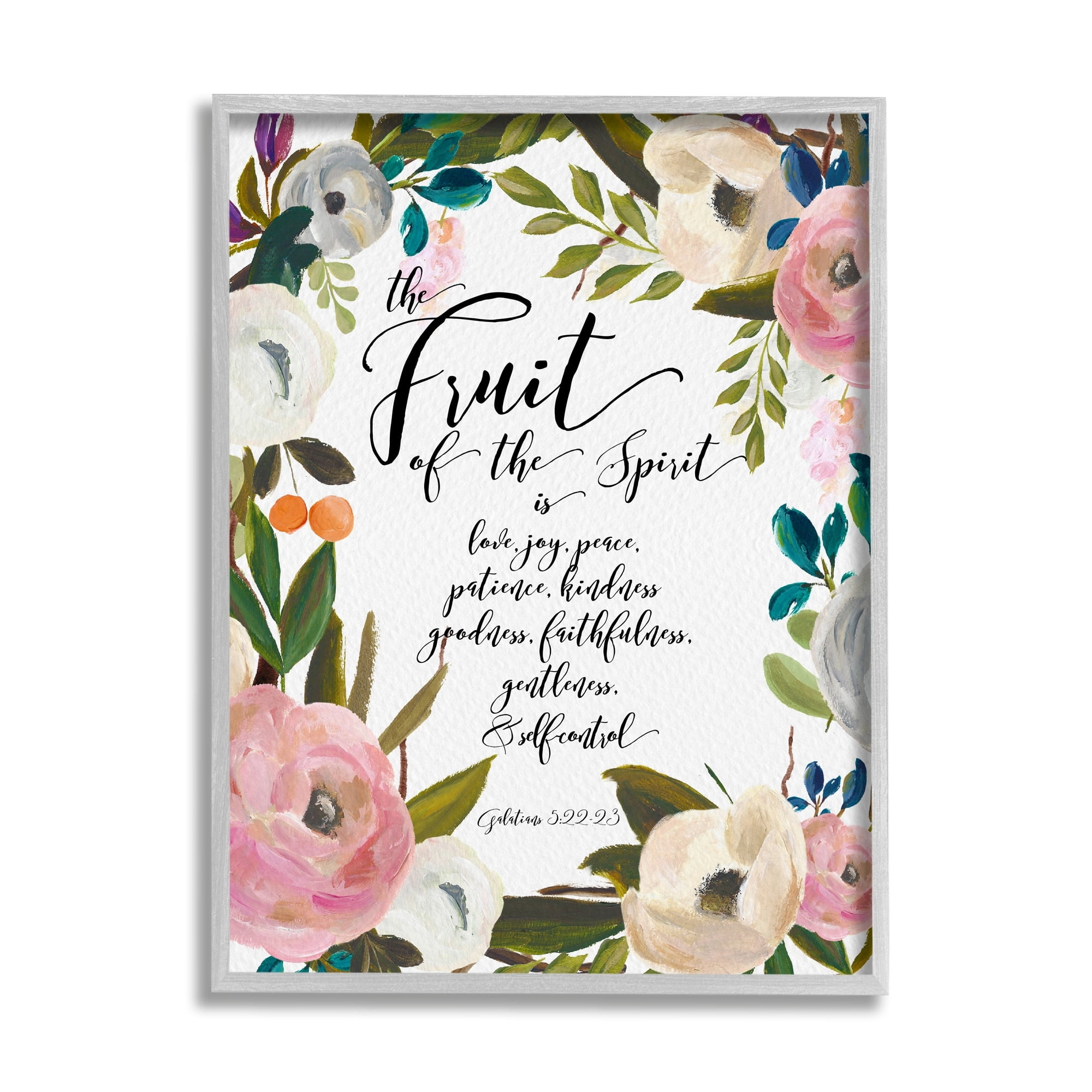 Stupell Industries Fruit of the Spirit Religious Faith Calligraphy Passage Framed Wall Art, 11 x 14, Design by Amy Brinkman