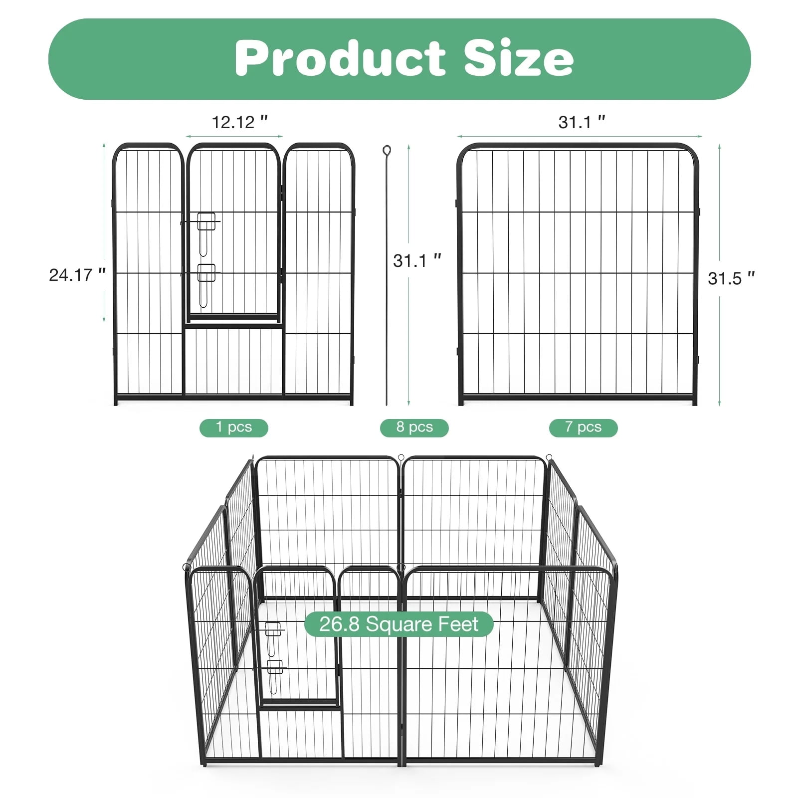 GIANNA Rollick Dog Playpen for Indoor, Yard, RV Camping, 32 inch 8 Panels for Puppy and Small Dogs