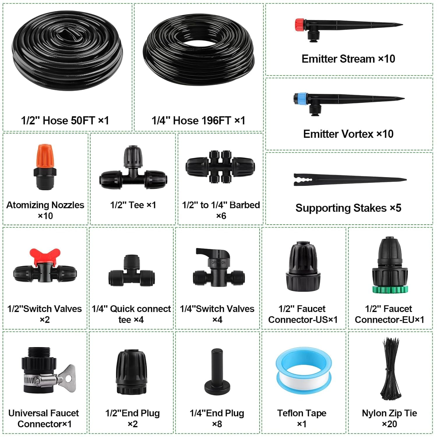 Kalolary 246FT Quick Connector Garden Watering System, Automatic Garden Watering System with 1/2" 1/4" Irrigation Tube Watering Drip Tubing Kits for Lawn Garden Greenhouse Flower Bed