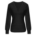 thumbnail image 4 of Posijego Womens Dressy Blouse Deep V Neck Long Sleeve Ruched Tops Business Casual Office Shirts for Women, 4 of 6