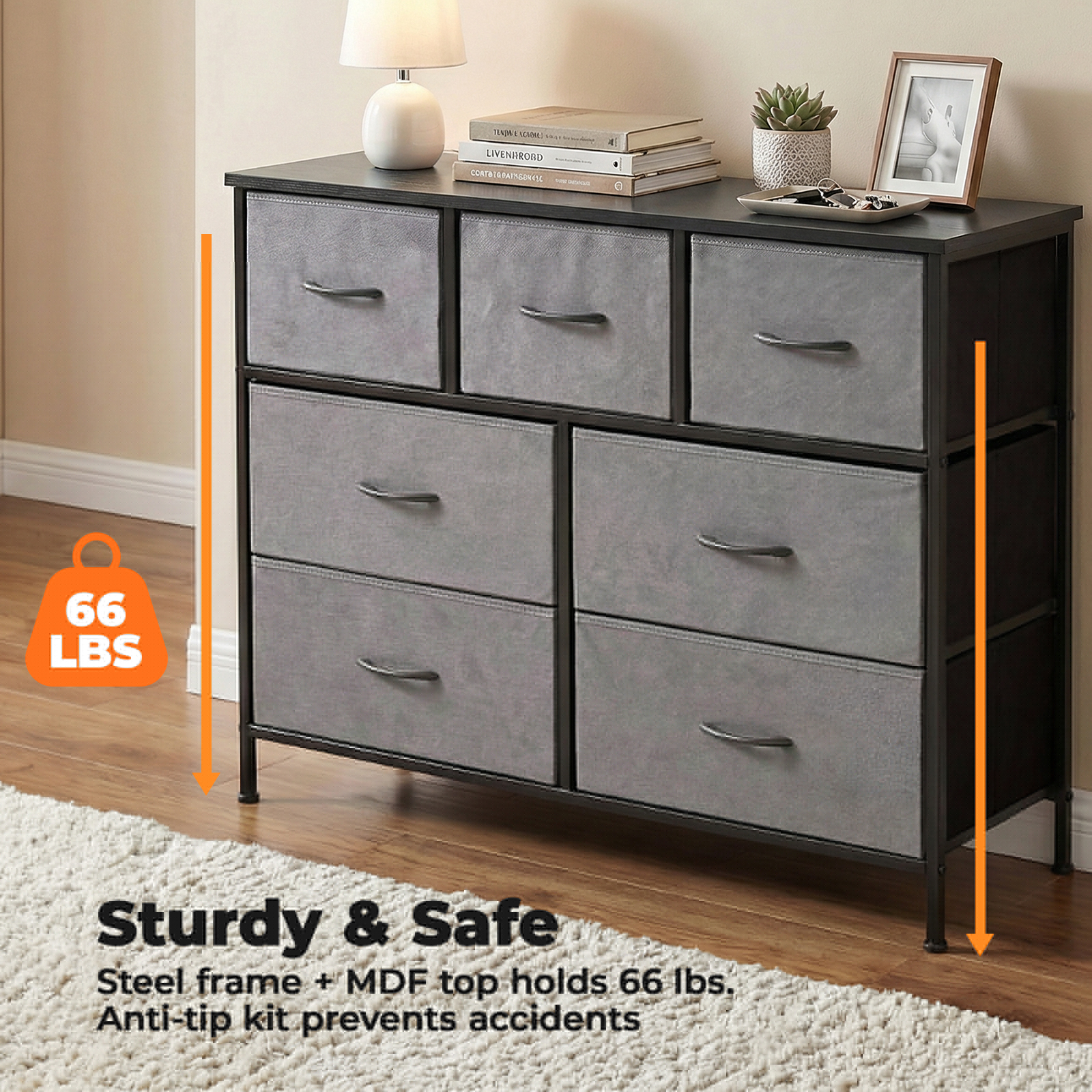 Alvantor Tall Dresser Fabric Storage Tower ,Wooden Top for Kid Room, Closet, Entryway, Nursery