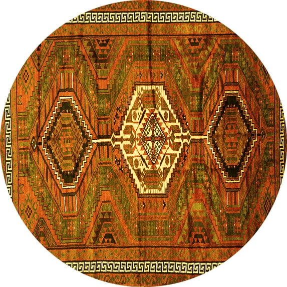 Ahgly Company Machine Washable Indoor Round Persian Yellow Traditional Area Rugs, 8' Round