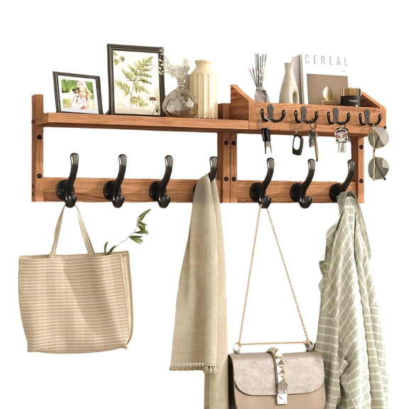 Petyoung 29" Coat Rack Wall Mount with Shelf, 4-in-1 Entryway Key Hanger & Mail Holder with 11 Hooks, for Living Room, Bedroom