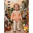 thumbnail image 4 of Loicainy Infant Baby Girls Halloween Bodysuit 3 6 9 12 18 Months Knitted Crocheted Pumpkin Doll Collar Plaid Long Sleeves Romper and Headband, 4 of 9