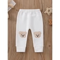 thumbnail image 2 of Cenuakty Baby Girls Boys Pants, Cartoon Bear Applique Elastic Waist Trousers, Waffle-Knit Casual Pants for Toddlers, 0-3 Years, 2 of 8