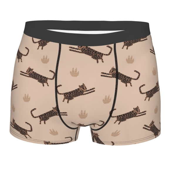 Balery Leopard Print Men's Boxer Briefs, Soft and Breathable Cotton Underwear with nylon Waistband-Medium