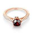 thumbnail image 2 of 18K Rose Gold Plated Silver Red Garnet and White Created Sapphire Engagement Ring for Women (1.22 Cttw, Cushion Checkerboard 6MM, Gemstone January Birthstone, Available in Size 5, 6, 7, 8, 9), 2 of 5