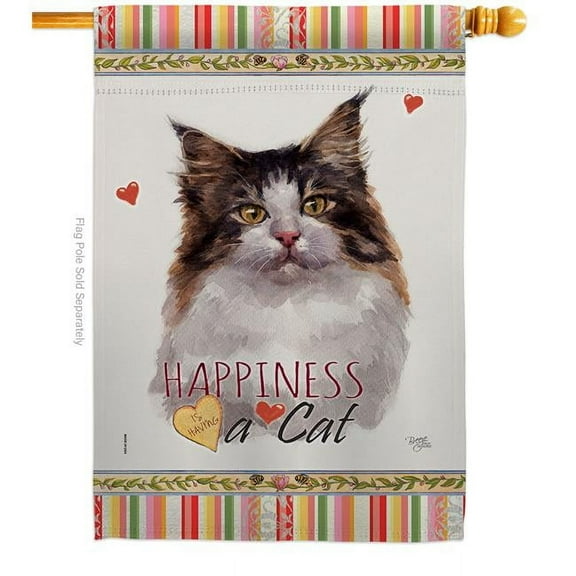 Breeze Decor H110198-BO 28 x 40 in. Cat Norwegian Forest Happiness Double-Sided Decorative Vertical House Flag