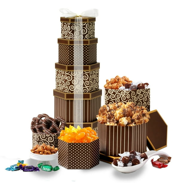 Broadway Basketeers Celebration Gift Tower with Sweets, Nuts and