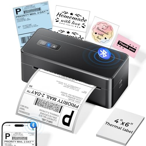 Impresora térmica de etiquetas Bluetooth para envíos, impresora térmica de etiquetas 4x6 para pequeñas empresas, etiquetadora inalámbrica 2410BT compatible con teléfonos iOS y Android, tabletas y PC,