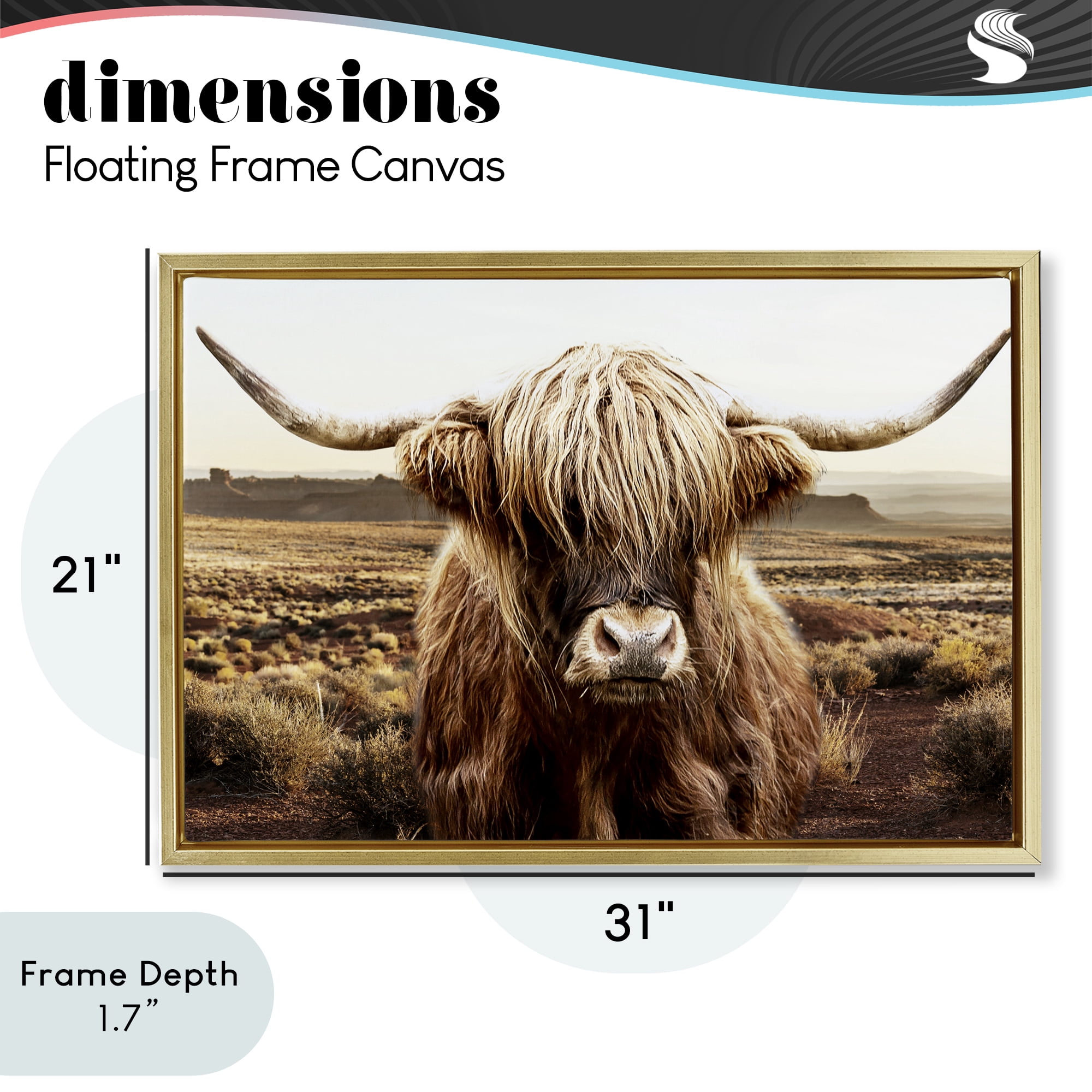 Stupell Industries Rugged Vegetation Cattle Portrait Gold Framed Floater Canvas Wall Art, design by CAD Designs