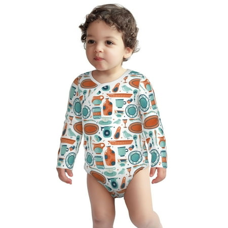 

Fotbe Cute Tableware Pattern Unisex-baby Long-sleeve Bodysuit Long Sleeve Bodysuits One-piece 100% Organic Cotton for Infant Baby Boys Unisex-3 Months