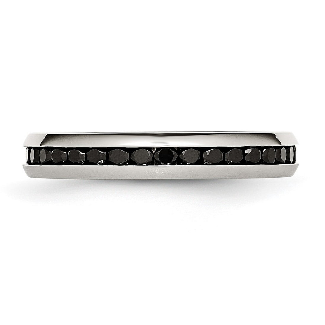 Stainless Steel Polished 4mm Black Cubic Zirconia Ring Size 6 Ring for Women