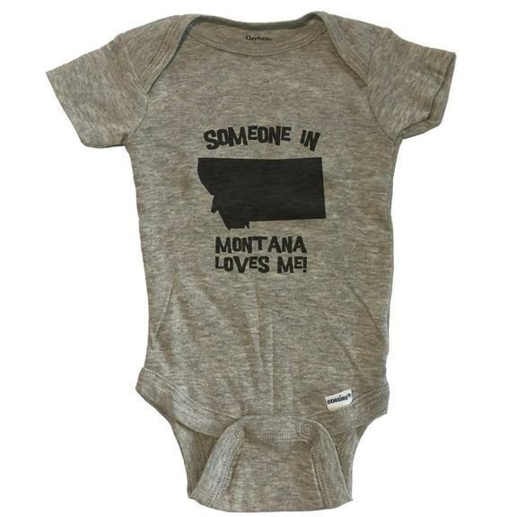 Someone In Montana Loves Me State Silhouette Cute Baby Bodysuit - One Piece Baby Bodysuit - Grey