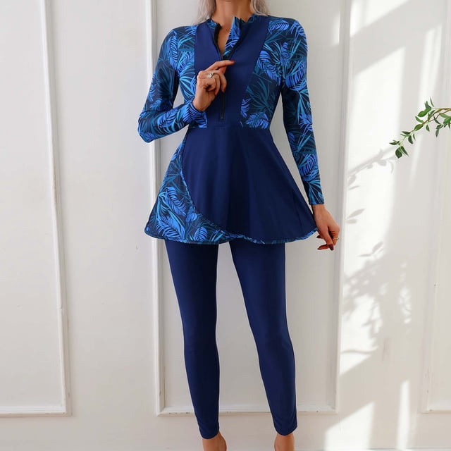 Haivin Women's Muslim Two-Piece Swimwear, Modest with Zipper Front, for Swimming, Beach and Vacation