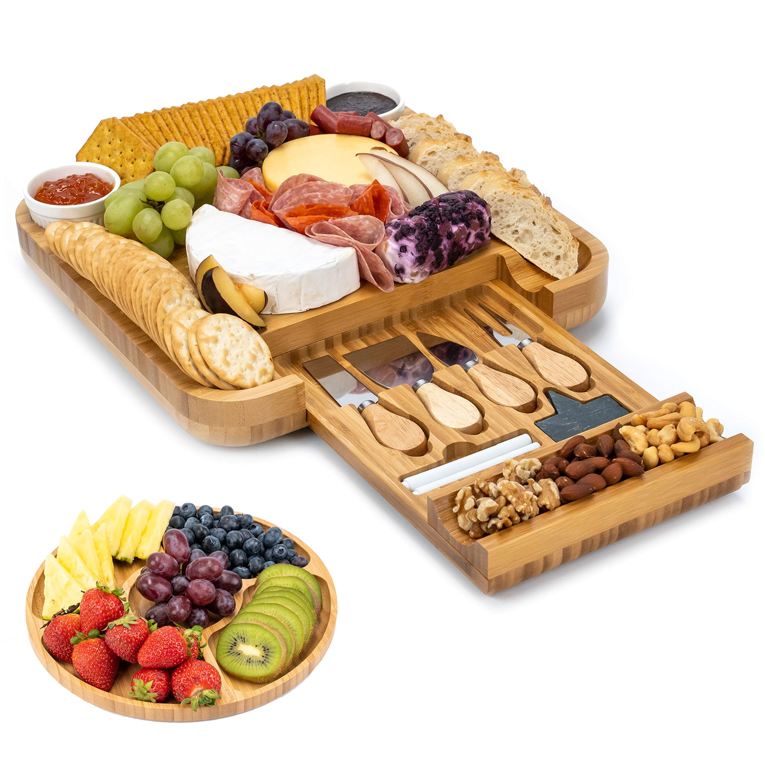 Lah Kitchen Charcuterie Board Gift Set: Insulated Travel Bag-Charcuterie Trays - Bamboo Cheese Board for Wedding Gifts - Holiday Gift for Woman