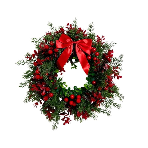 Clearance Under $10 | Red Berry Bow Door Wreath for Front Door, Wall, and Window – Festive Christmas Home Decor