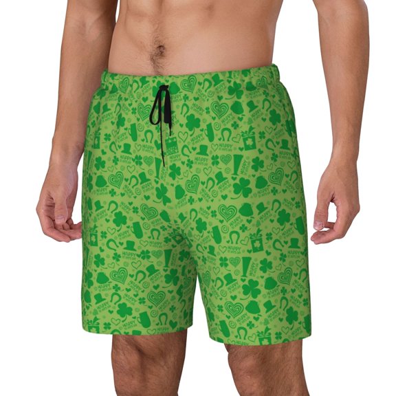 Fuzoiu St Patrick's Day Print Men's Swim Shorts,Quick-Dry Double-Layer Swim Trunks,Board Trunks,Beach Shorts Swimwear Bathing Suits-Small