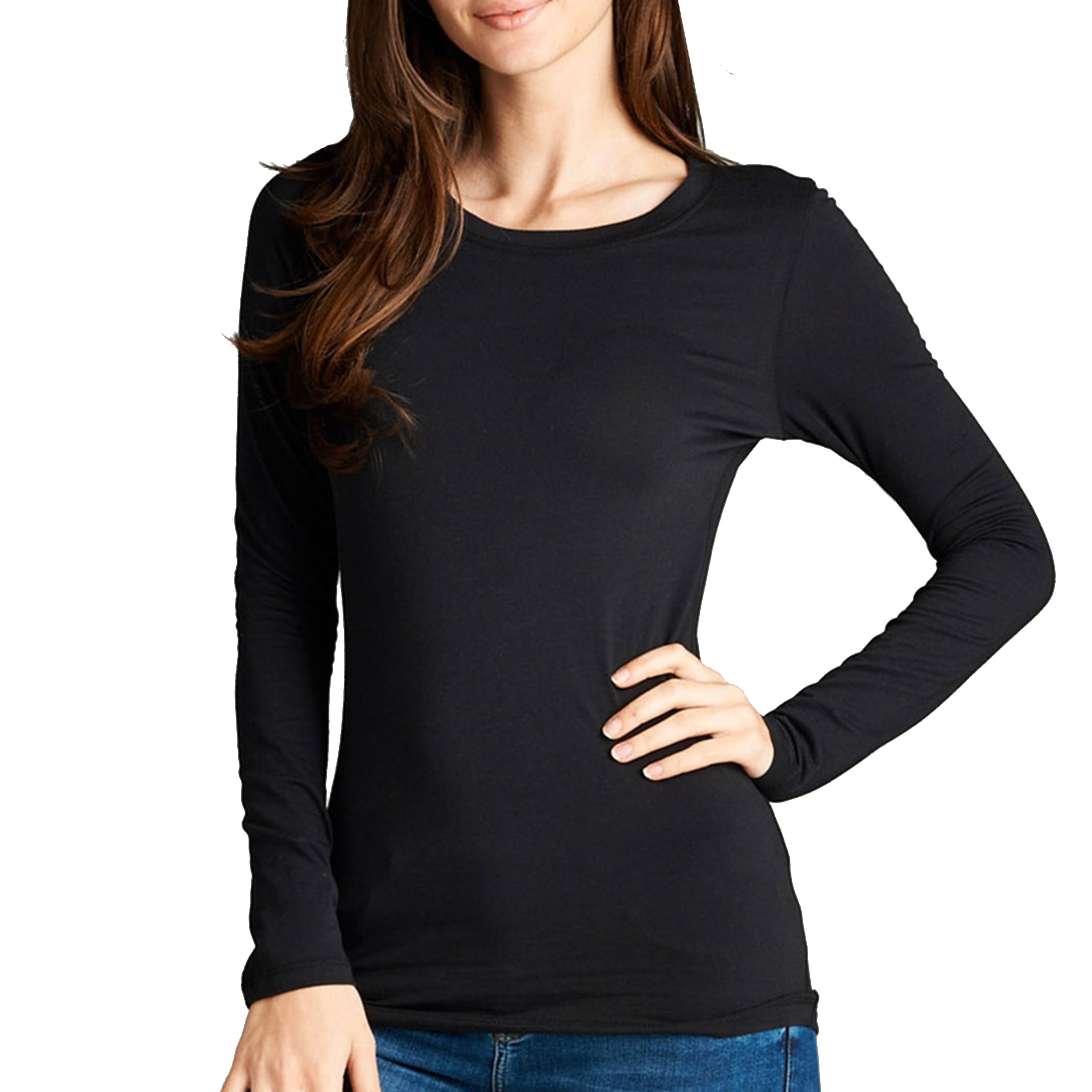Women's Long Sleeve Round Neck Fitted Top Basic T Shirts (FAST & FREE ...