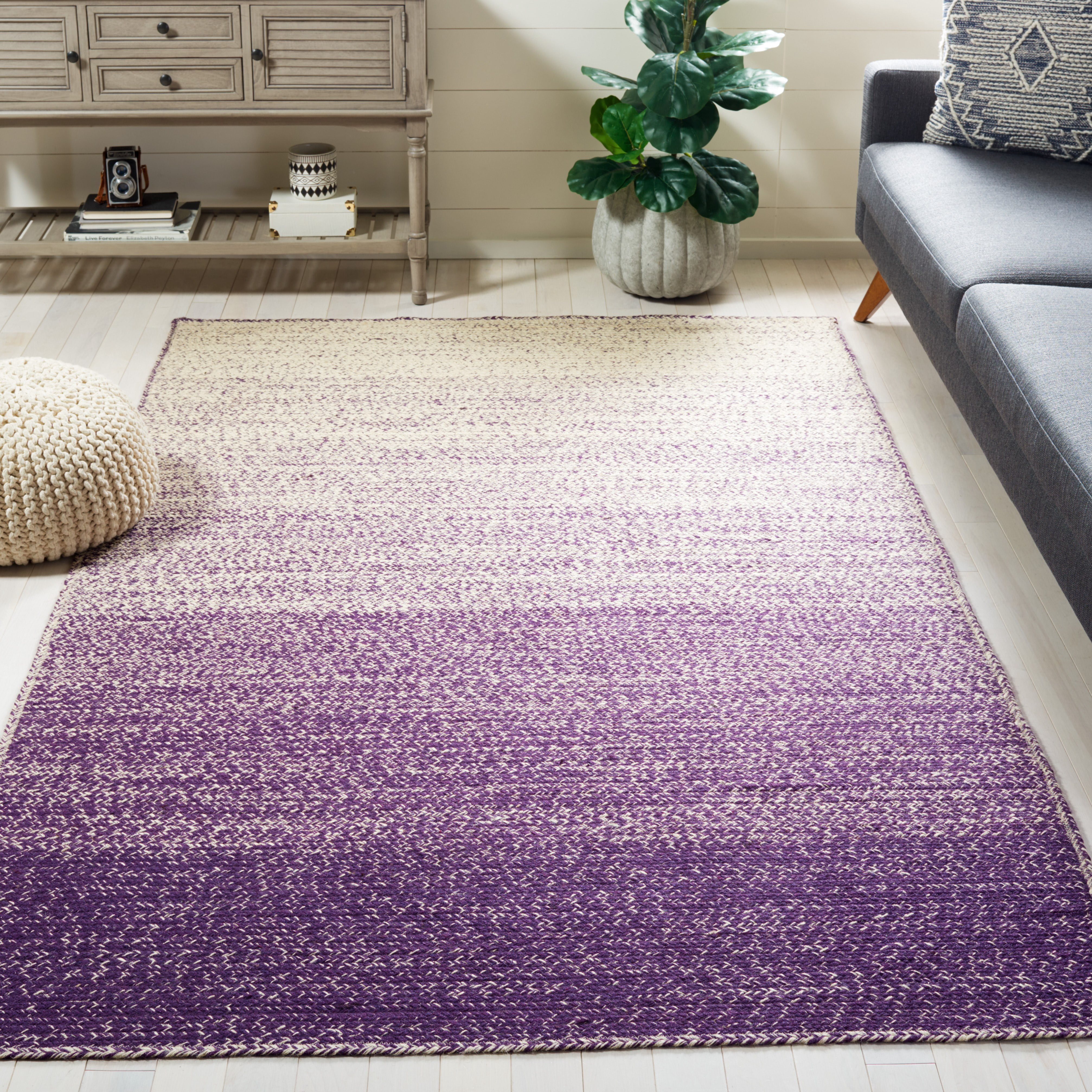 SAFAVIEH Natural Fiber Arda Gradient Area Rug, Natural/Purple, 6' x 6' Square