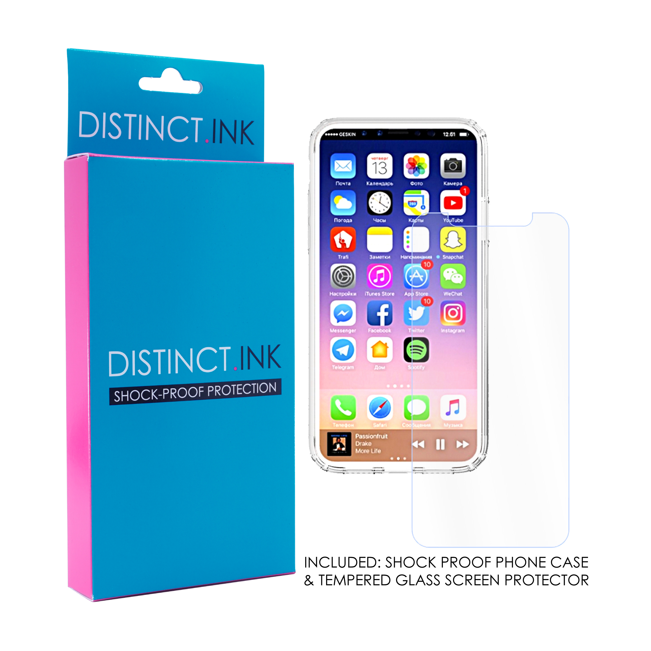 DistinctInk Clear Shockproof Hybrid Case for iPhone XS Max (6.5" Screen) - TPU Bumper Acrylic Back Tempered Glass Screen Protector - Darling Don't Forget to Fall In Love with Yourself - image 4 of 5