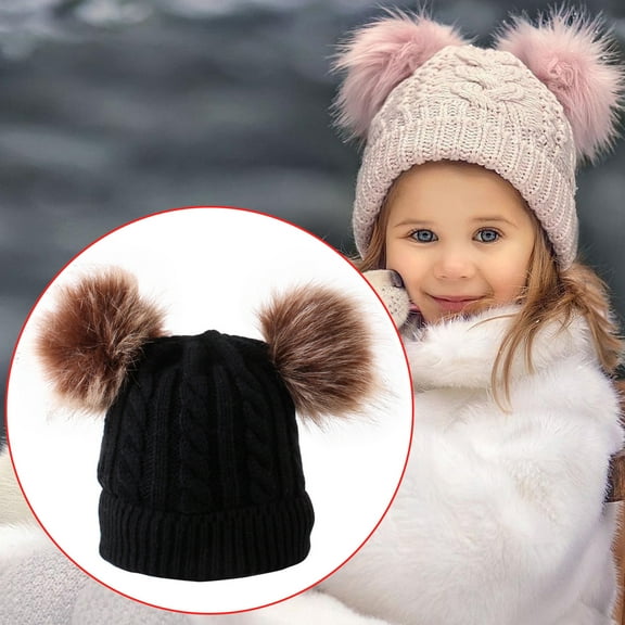 Tittly Winter Hats Beanie Cotton Lined Faux Boys Girls Hat Cap Hat Knitted Kids Pom Winter Toddler Hat Baby Hats Skull Caps Hats for Women Black One Size