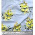 thumbnail image 1 of Soimoi Satin Silk Fabric Leaves & Yellow Flower Watercolor Printed Fabric 1 Yard 42 Inch Wide, 1 of 1