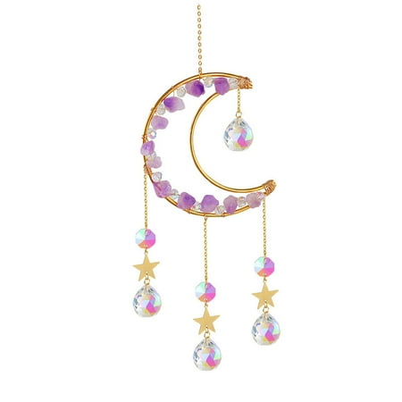 

Crystal Pendant Hanging Curtain Windchimes Light Catcher Star Moon Pendant Rainbow Wind Chime for Garden -A