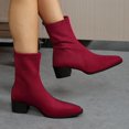 thumbnail image 4 of Women Pointed Toe Block Mid Heel Ankle Boots Faux Suede Fashion Winter Short Boots Solid Color Versatile Indoor Outdoor Daily Casual Boots US Size 4.5 To 8.5 Wine, 4 of 9