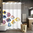 thumbnail image 2 of No Hook Shower Curtain with Snap in Liner, Summer Fish School Funny Animals Waterproof Fabric Bathroom Curtain Mesh Top Window, Watercolor Gradient Shower Curtains 60x72in, 2 of 9
