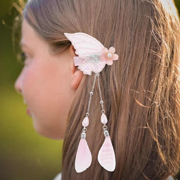 LOLIPPYY 2Pcs Adorable Pink Butterflies Hair Pins Hair Clips with Tassel for Daily Wear