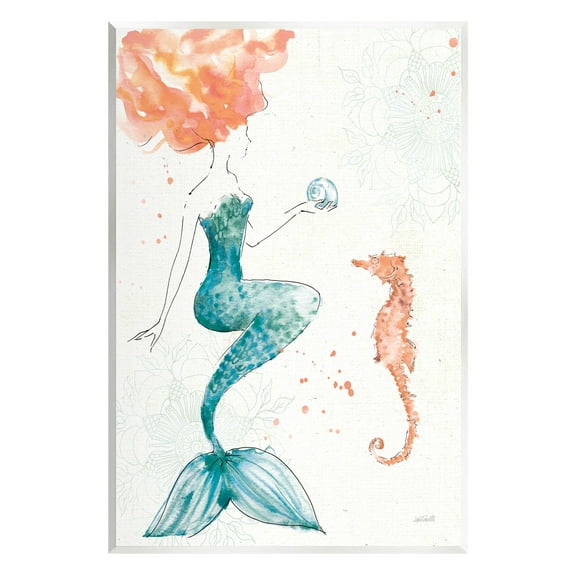 Stupell Industries Mermaid and Ocean Seahorse Graphic Art Unframed Art Print Wall Art, Design by Anne Tavoletti